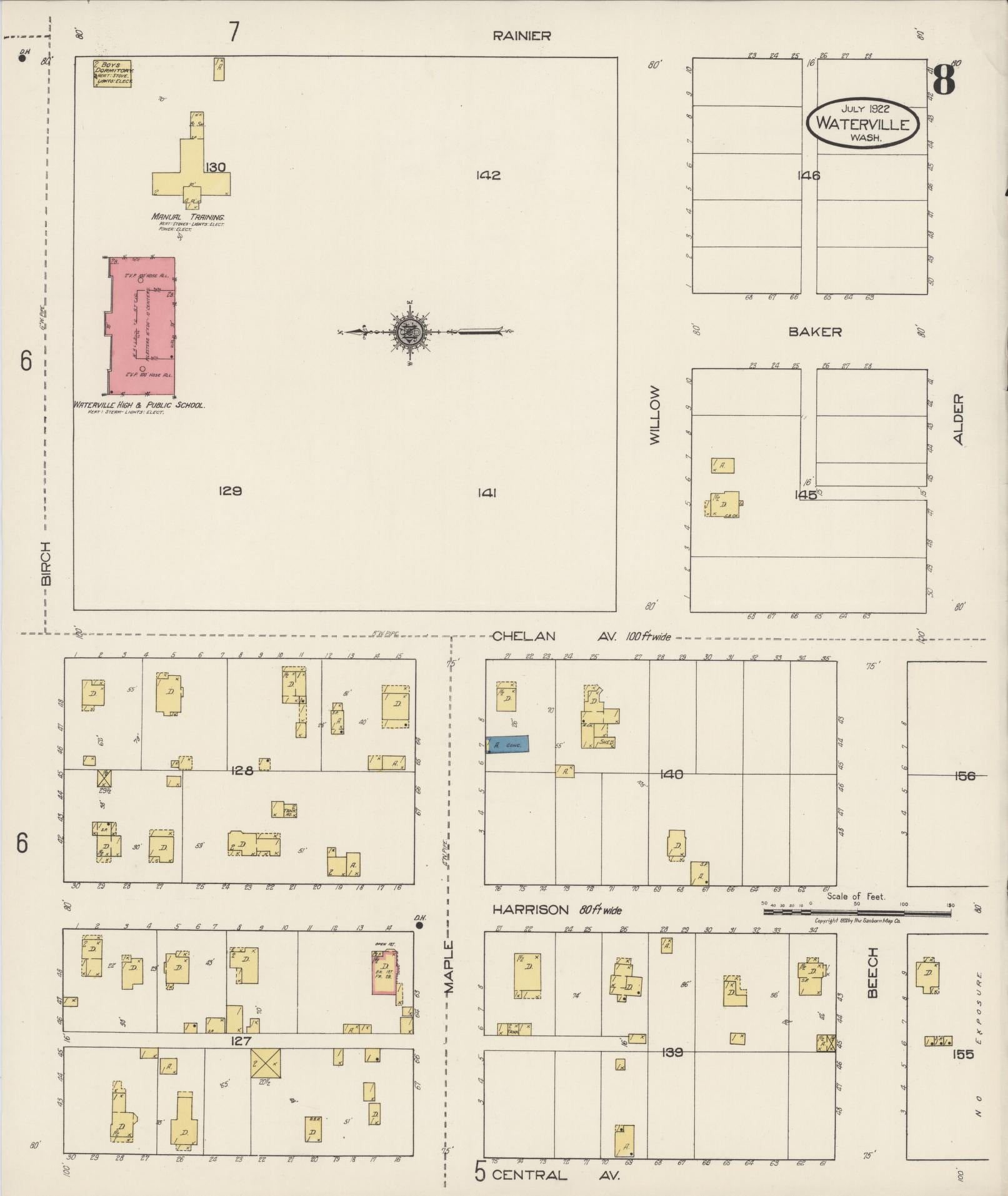 Sanborn Fire Insurance Map from Waterville, Douglas County, Washington (1922), Sheet #0008 - Complete Map Set gallery image, historic Sanborn map, vintage wall art, Washington Washington