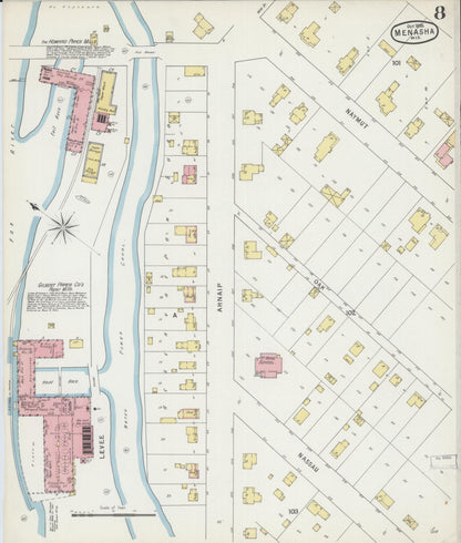Sanborn Fire Insurance Map from Menasha, Winnebago County, Wisconsin (1895), Sheet #0008 - Complete Map Set gallery image, historic Sanborn map, vintage wall art, Wisconsin Wisconsin