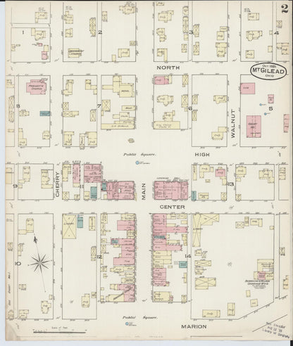 Sanborn Fire Insurance Map from Mount Gilead, Morrow County, Ohio (1885), Sheet #0002 - Complete Map Set gallery image, historic Sanborn map, vintage wall art, Ohio Ohio