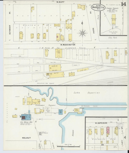 Sanborn Fire Insurance Map from Marquette, Marquette County, Michigan (1897), Sheet #0014 - Historic Sanborn Fire Insurance Map Print, vintage old map wall art, antique decor, genealogy gift, Michigan Michigan map