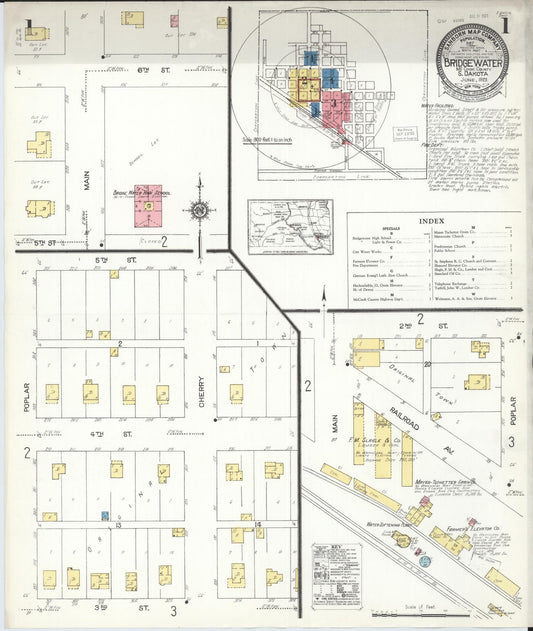 Sanborn Fire Insurance Map from Bridgewater, McCook County, South Dakota (1923), Sheet #0001 - Complete Map Set gallery image, historic Sanborn map, vintage wall art, South Dakota South Dakota