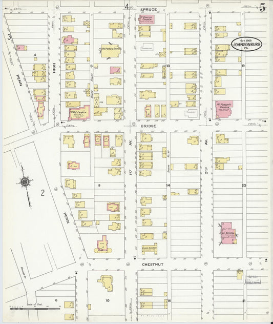 Sanborn Fire Insurance Map from Johnsonburg, Elk County, Pennsylvania (1909), Sheet #0005 - Historic Sanborn Fire Insurance Map Print, vintage old map wall art, antique decor, genealogy gift, Pennsylvania Pennsylvania map