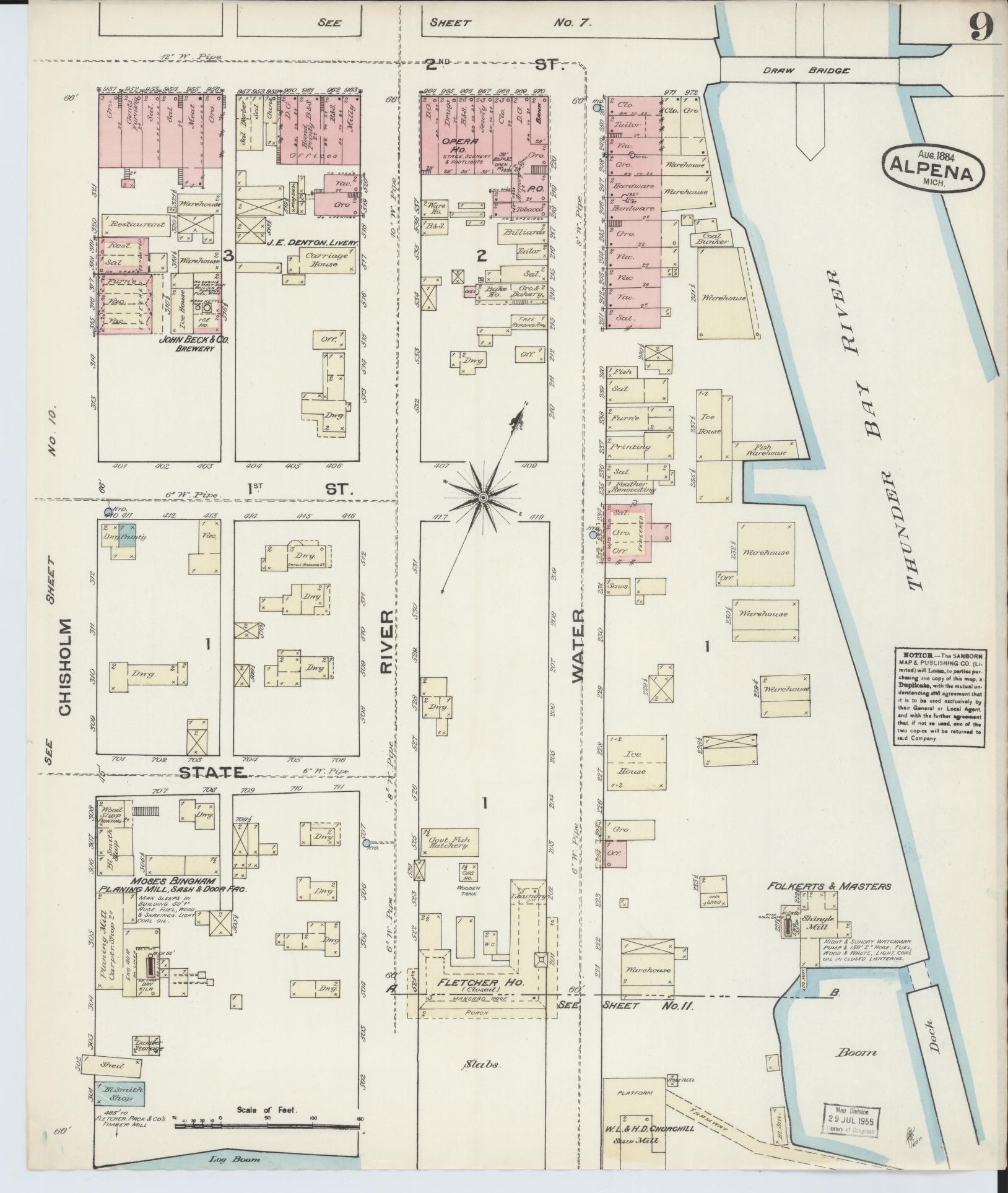 Sanborn Fire Insurance Map from Alpena, Alpena County, Michigan (1884), Sheet #0009 - Complete Map Set gallery image, historic Sanborn map, vintage wall art, Michigan Michigan