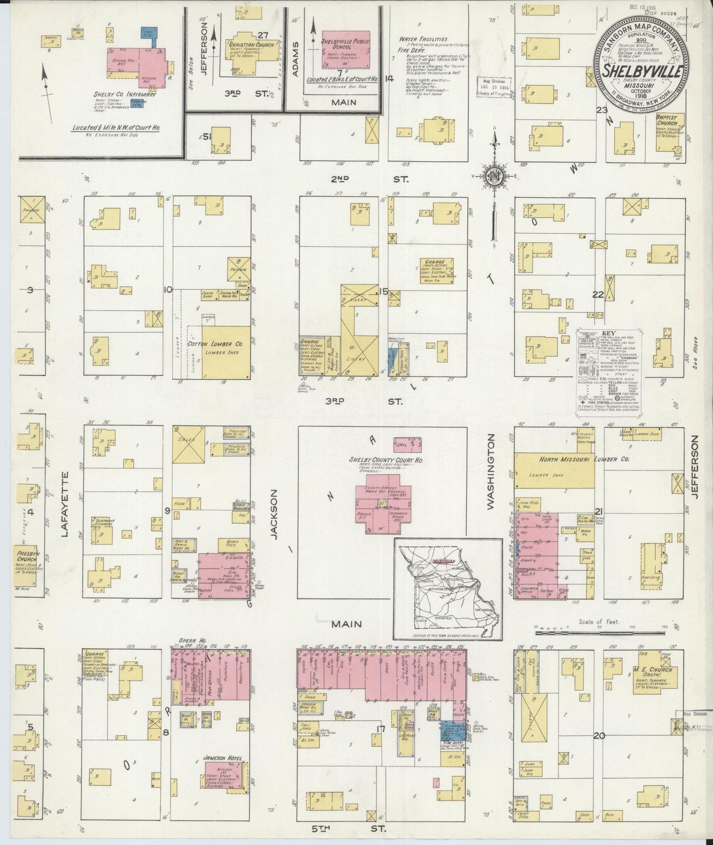 Sanborn Fire Insurance Map from Shelbyville, Shelby County, Missouri (1916), Sheet #0001 - Historic Sanborn Fire Insurance Map Print, vintage old map wall art, antique decor, genealogy gift, Missouri Missouri map