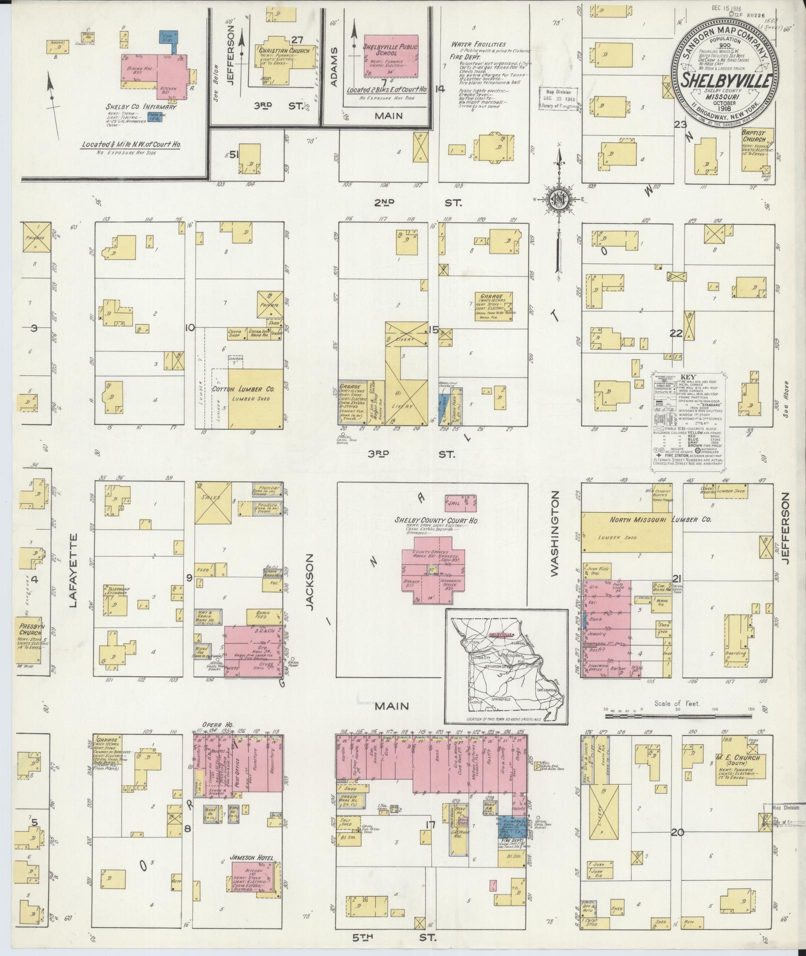 Sanborn Fire Insurance Map from Shelbyville, Shelby County, Missouri (1916), Sheet #0001 - Historic Sanborn Fire Insurance Map Print, vintage old map wall art, antique decor, genealogy gift, Missouri Missouri map