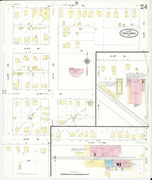 Sanborn Fire Insurance Map from Oskaloosa, Mahaska County, Iowa (1910), Sheet #0024 - Historic Sanborn Fire Insurance Map Print, vintage old map wall art