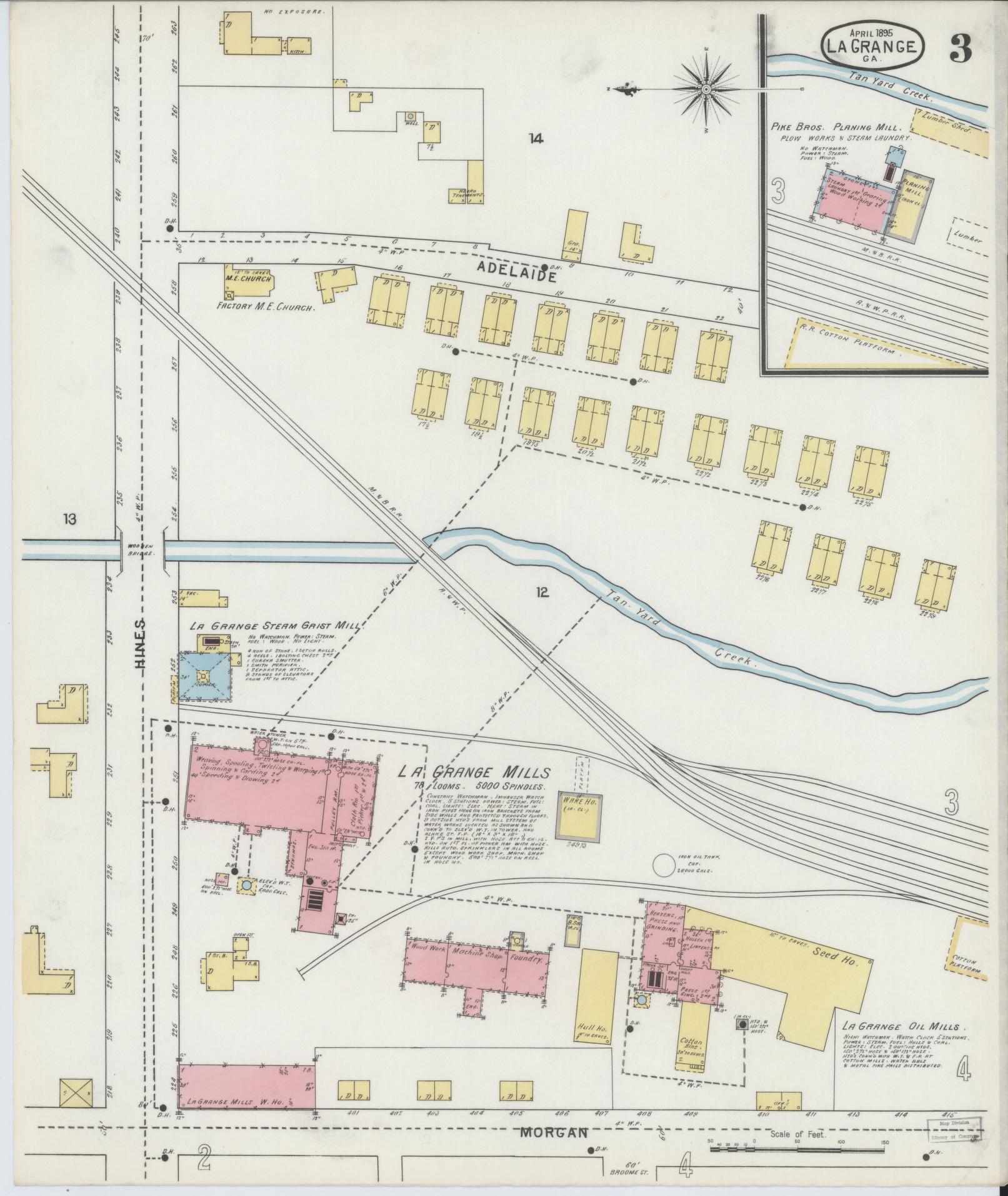 Sanborn Fire Insurance Map from La Grange, Troup County, Georgia (1895), Sheet #0003 - Historic Sanborn Fire Insurance Map Print, vintage old map wall art, antique decor, genealogy gift, Georgia Georgia map