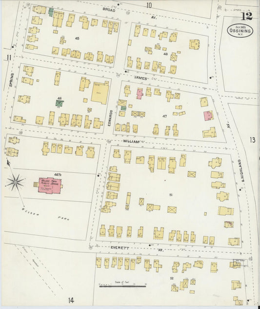 Sanborn Fire Insurance Map from Ossining, Westchester County, New York (1903), Sheet #0012 - Historic Sanborn Fire Insurance Map Print, vintage old map wall art, antique decor, genealogy gift, New York New York map