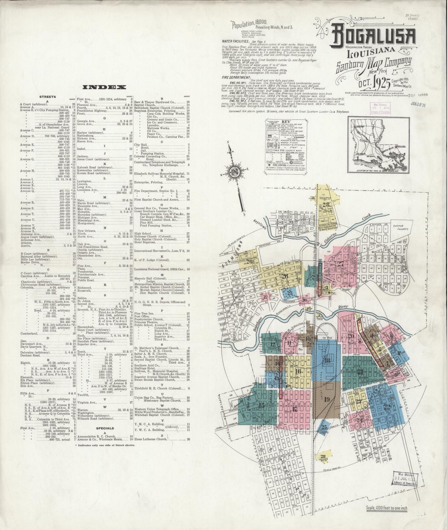 Sanborn Fire Insurance Map from Bogalusa, Washington Parish, Louisiana (1925), Sheet #0001 - Historic Sanborn Fire Insurance Map Print, vintage old map wall art, antique decor, genealogy gift, Louisiana Louisiana map