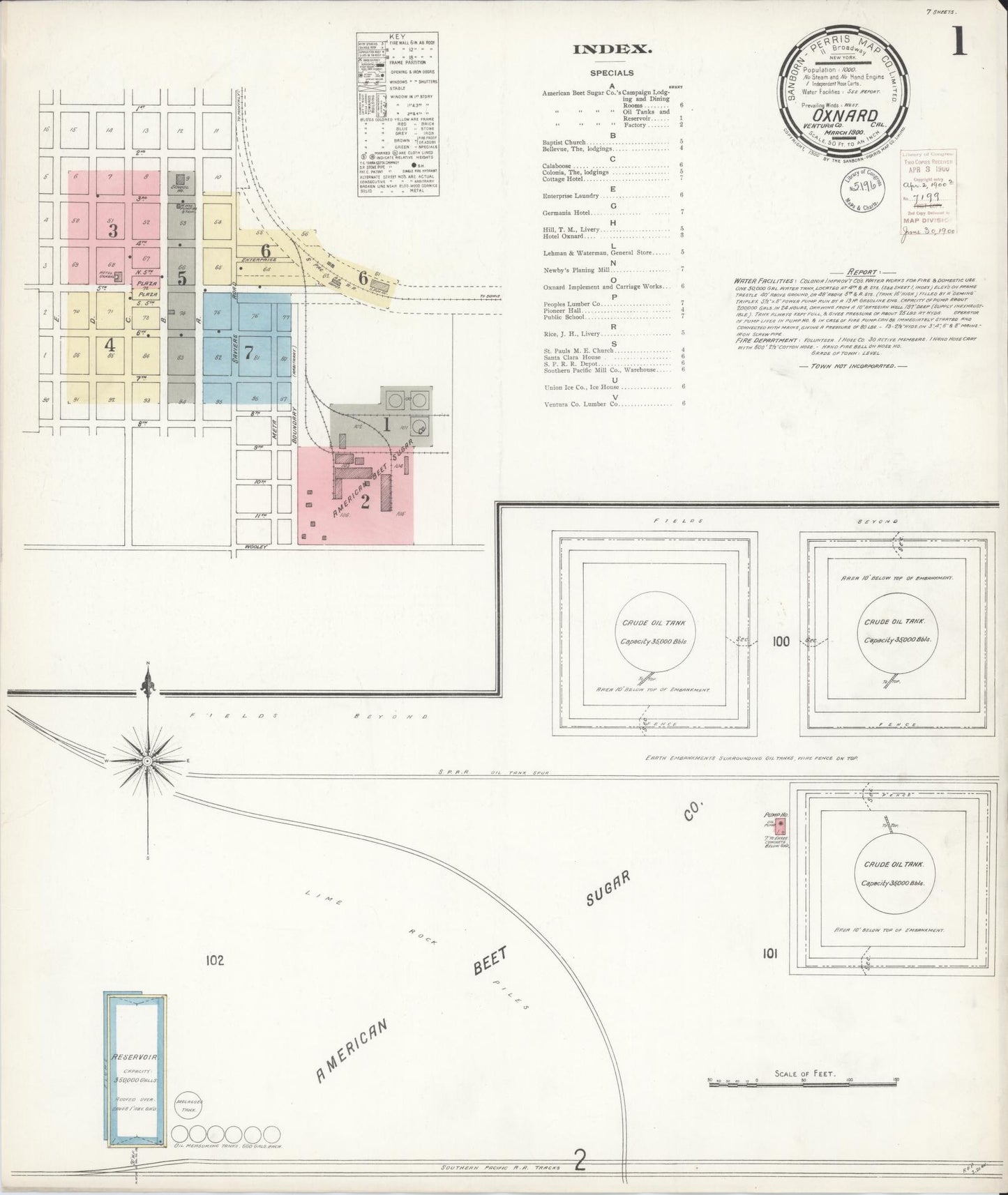 Sanborn Fire Insurance Map from Oxnard, Ventura County, California (1900), Sheet #0001 - Complete Map Set gallery image, historic Sanborn map, vintage wall art, California California
