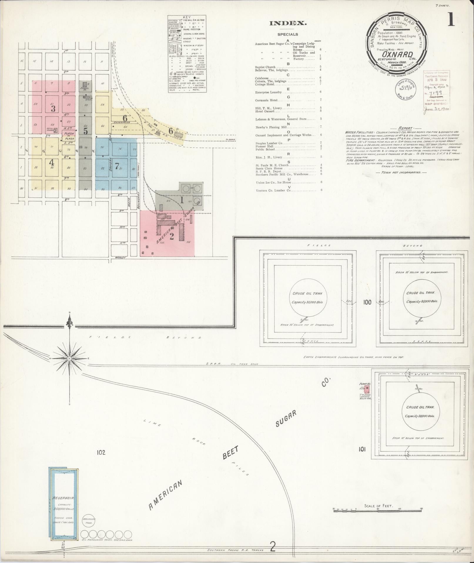 Sanborn Fire Insurance Map from Oxnard, Ventura County, California (1900), Sheet #0001 - Complete Map Set gallery image, historic Sanborn map, vintage wall art, California California
