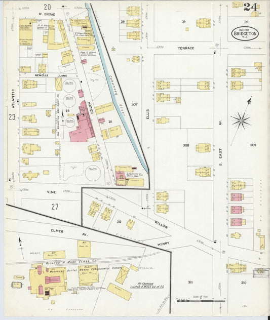 Sanborn Fire Insurance Map from Bridgeton, Cumberland County, New Jersey (1908), Sheet #0024 - Historic Sanborn Fire Insurance Map Print, vintage old map wall art, antique decor, genealogy gift, New Jersey New Jersey map