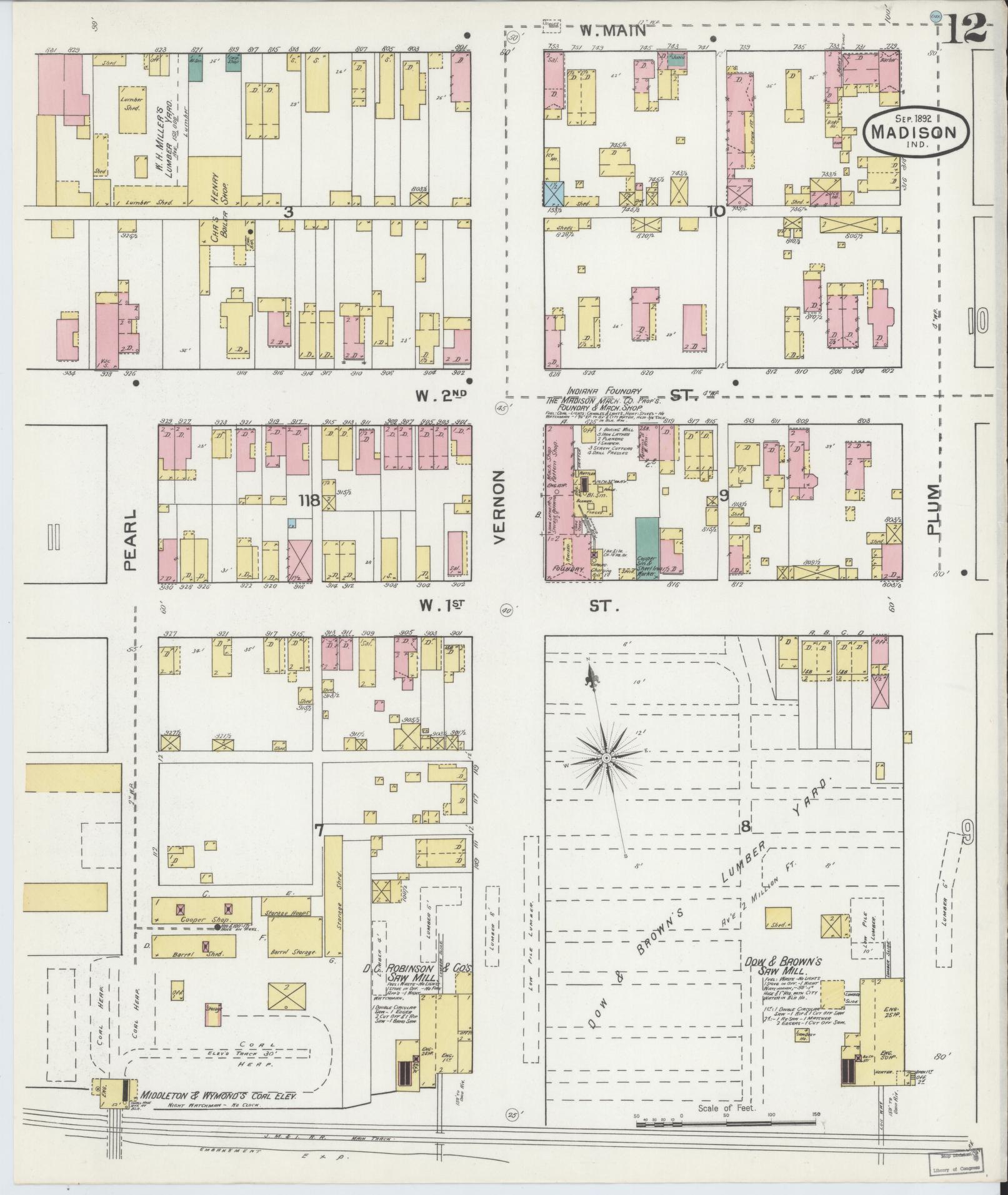 Sanborn Fire Insurance Map from Madison, Jefferson County, Indiana (1892), Sheet #0012 - Complete Map Set gallery image, historic Sanborn map, vintage wall art, Indiana Indiana