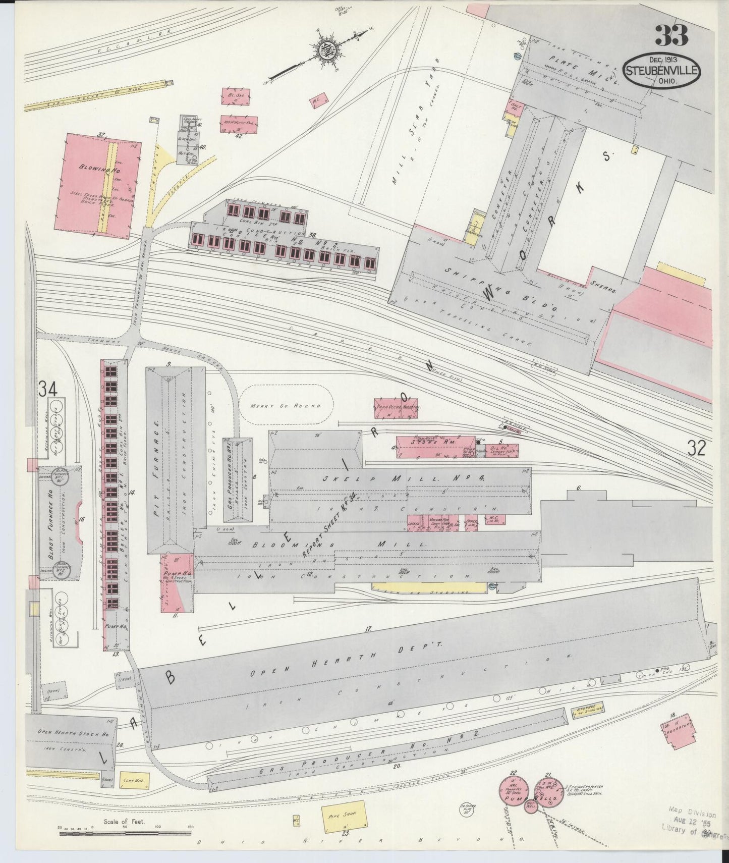 Sanborn Fire Insurance Map from Steubenville, Jefferson County, Ohio (1913), Sheet #0033 - Complete Map Set gallery image, historic Sanborn map, vintage wall art, Ohio Ohio