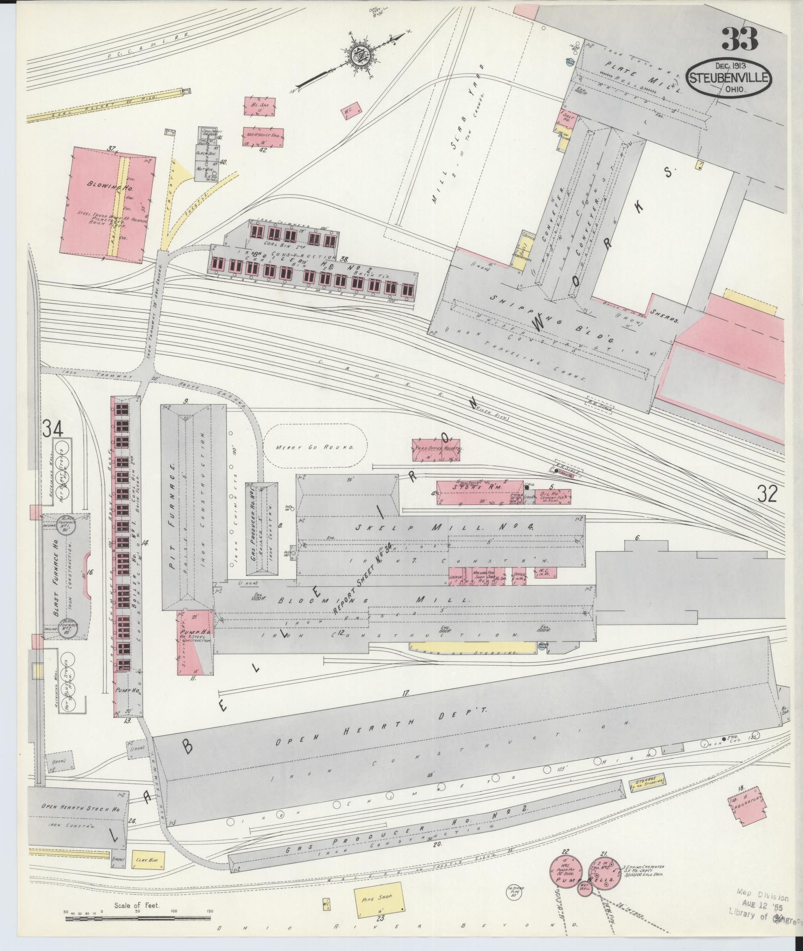 Sanborn Fire Insurance Map from Steubenville, Jefferson County, Ohio (1913), Sheet #0033 - Complete Map Set gallery image, historic Sanborn map, vintage wall art, Ohio Ohio