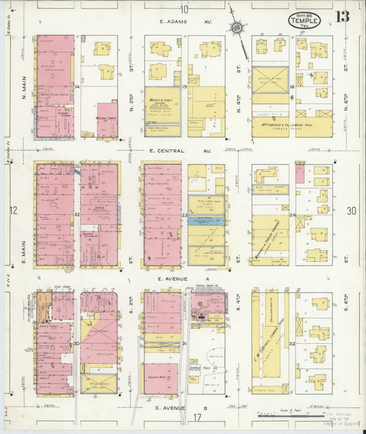 Sanborn Fire Insurance Map from Temple, Bell County, Texas (1915), Sheet #0013 - Historic Sanborn Fire Insurance Map Print, vintage old map wall art, antique decor, genealogy gift, Texas Texas map