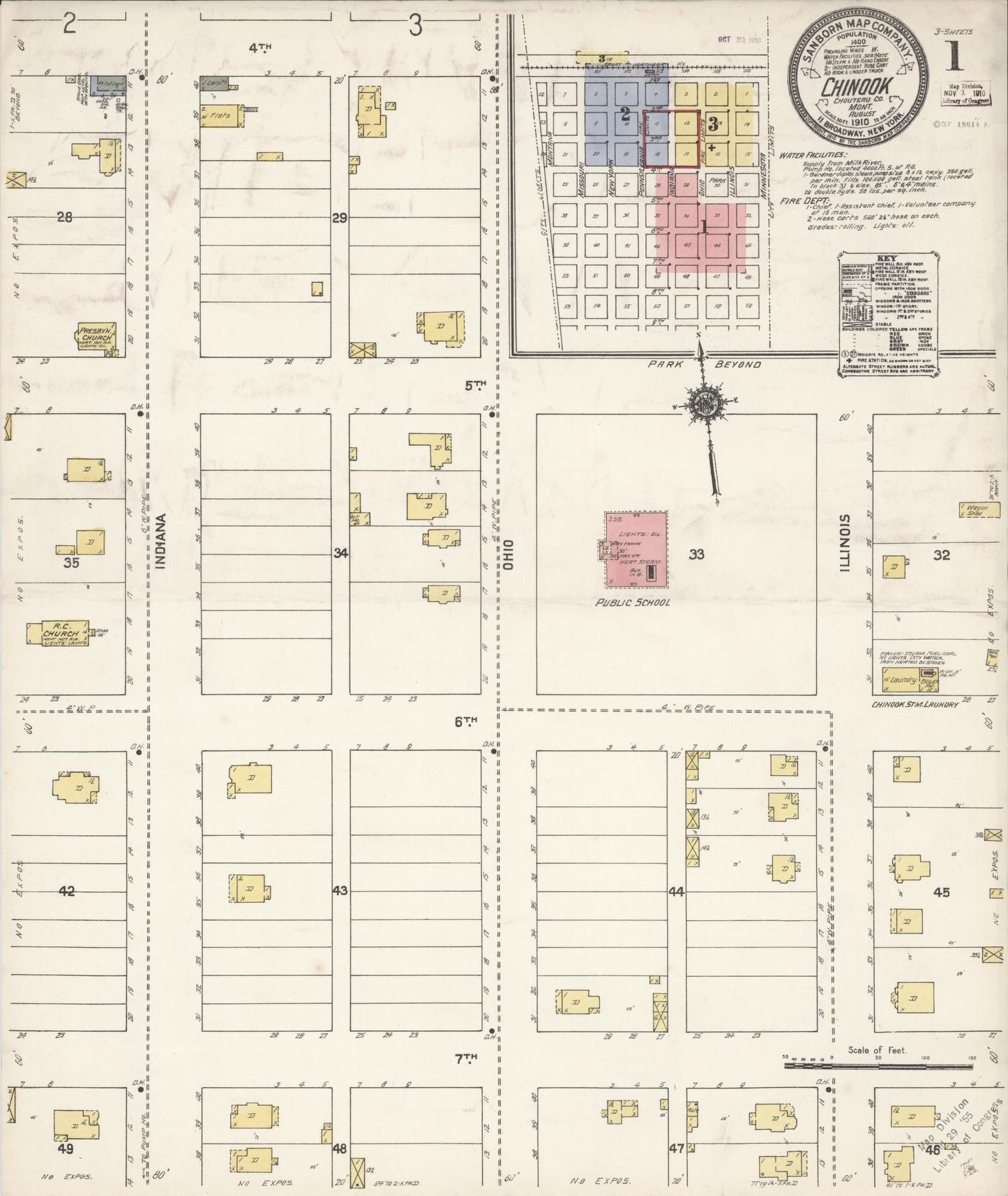 Sanborn Fire Insurance Map from Chinook, Blaine County, Montana (1910), Sheet #0001 - Complete Map Set gallery image, historic Sanborn map, vintage wall art, Montana Montana