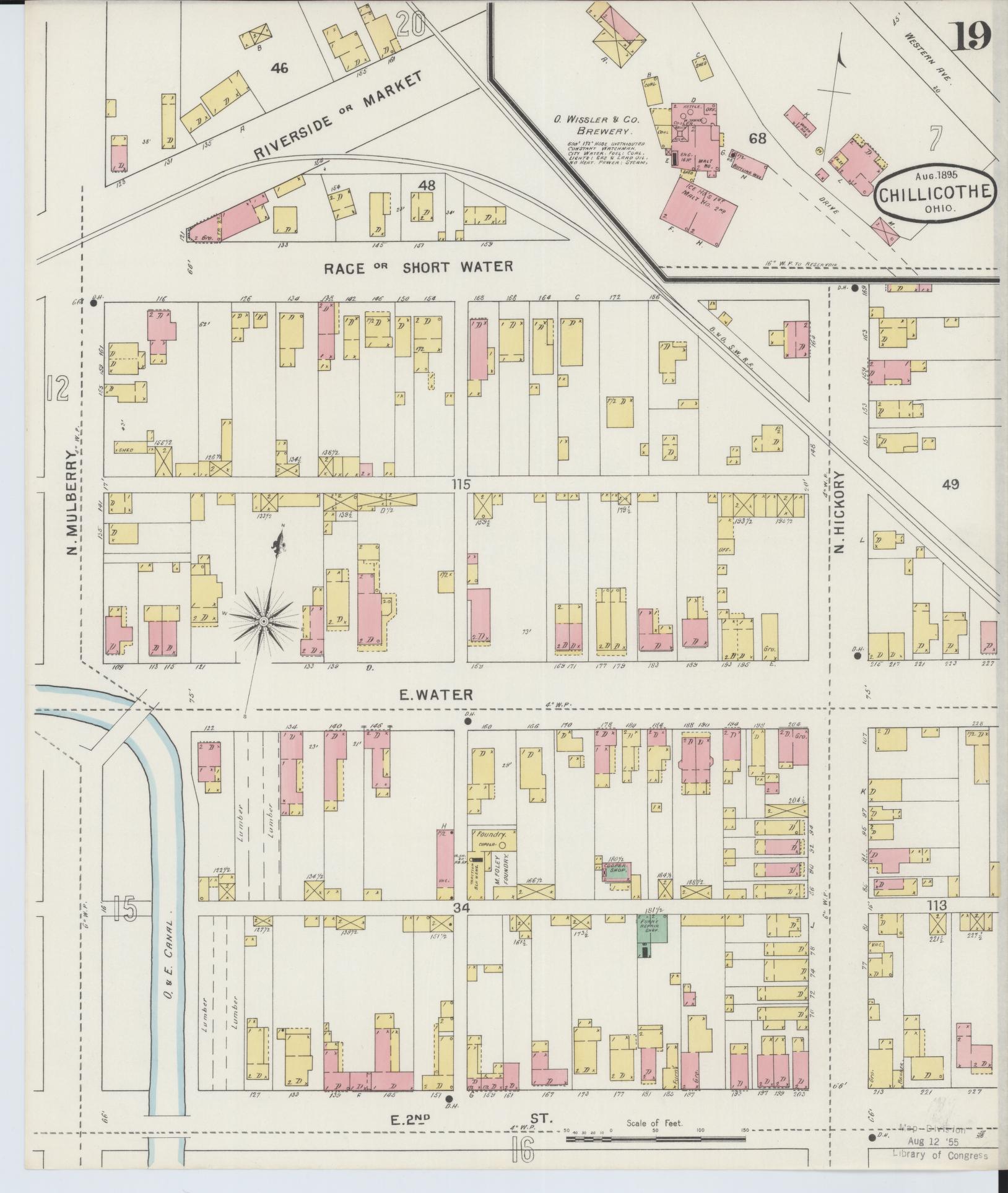 Sanborn Fire Insurance Map from Chillicothe, Ross County, Ohio (1895), Sheet #0019 - Complete Map Set gallery image, historic Sanborn map, vintage wall art, Ohio Ohio