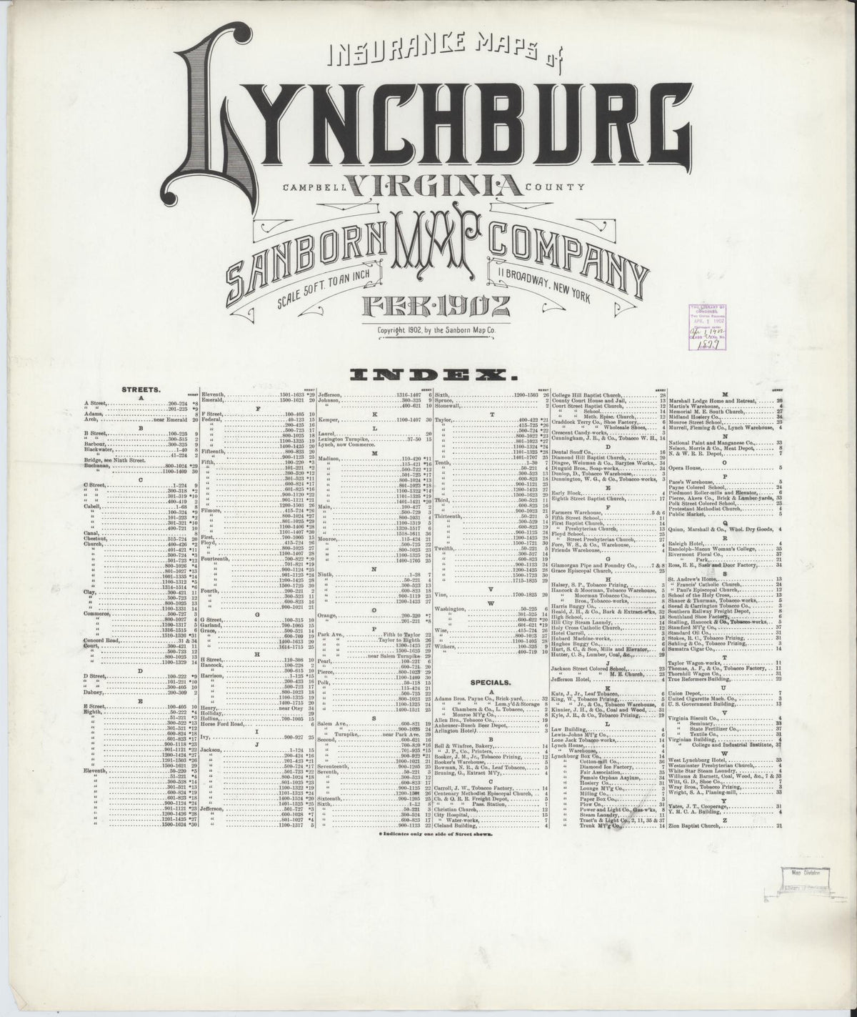 Sanborn Fire Insurance Map from Lynchburg, Independent Cities, Virginia (1902), Sheet #0001 - Historic Sanborn Fire Insurance Map Print, vintage old map wall art, antique decor, genealogy gift, Virginia Virginia map