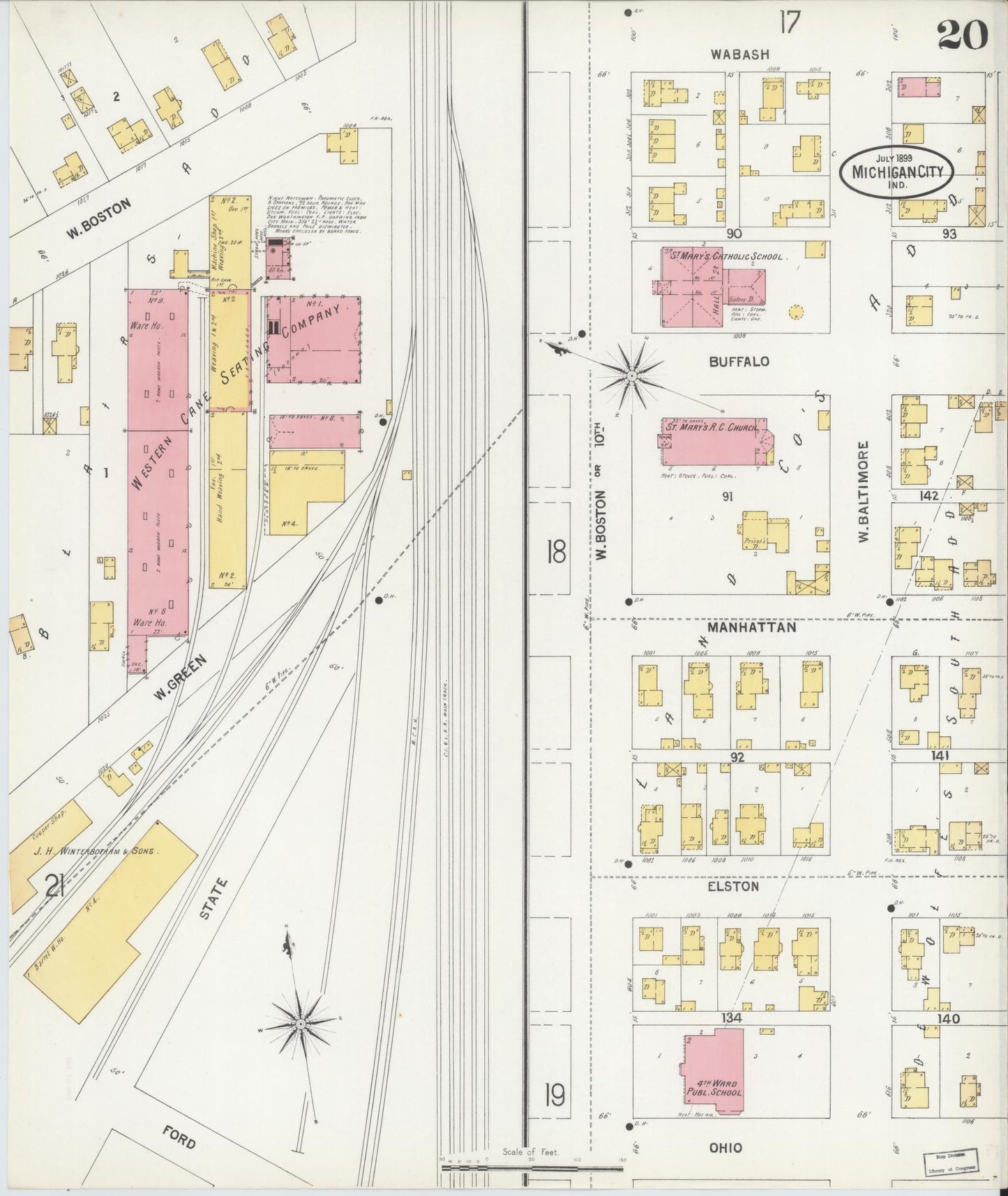 Sanborn Fire Insurance Map from Michigan City, La Porte County, Indiana (1899), Sheet #0020 - Historic Sanborn Fire Insurance Map Print, vintage old map wall art, antique decor, genealogy gift, Indiana Indiana map