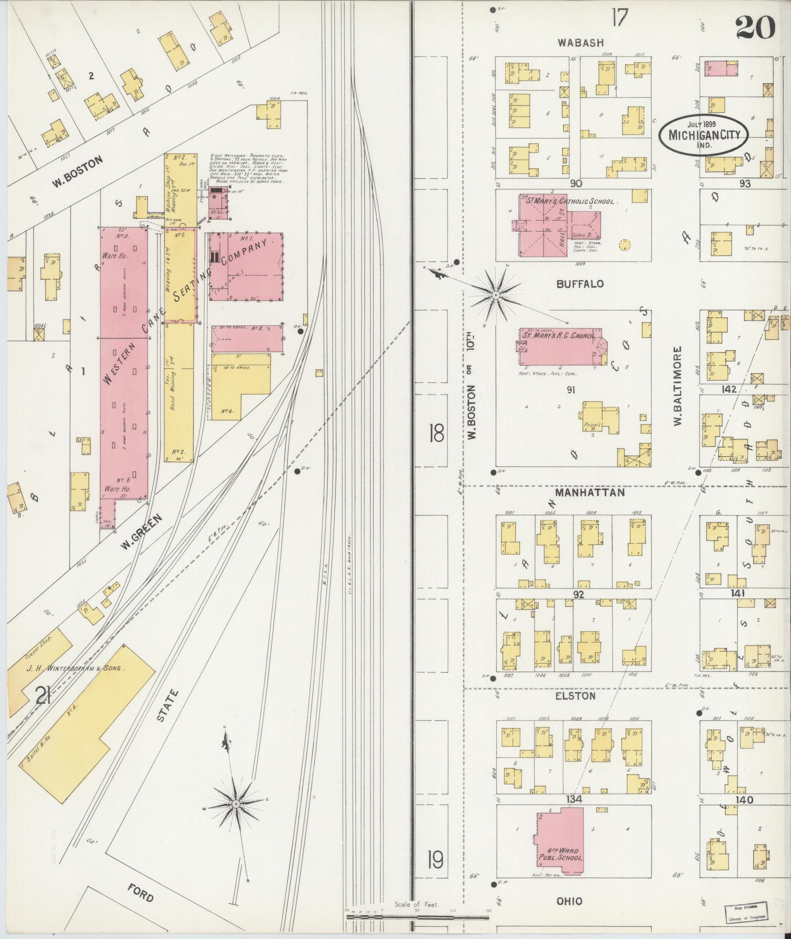 Sanborn Fire Insurance Map from Michigan City, La Porte County, Indiana (1899), Sheet #0020 - Historic Sanborn Fire Insurance Map Print, vintage old map wall art, antique decor, genealogy gift, Indiana Indiana map