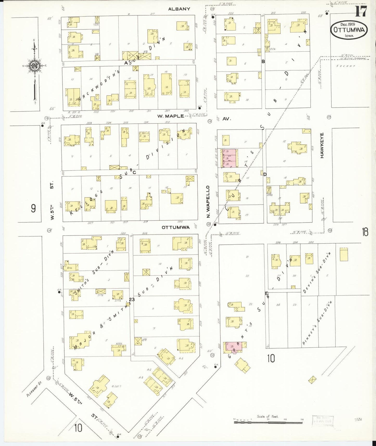 Sanborn Fire Insurance Map from Ottumwa, Wapello County, Iowa (1909), Sheet #0017 - Historic Sanborn Fire Insurance Map Print, vintage old map wall art
