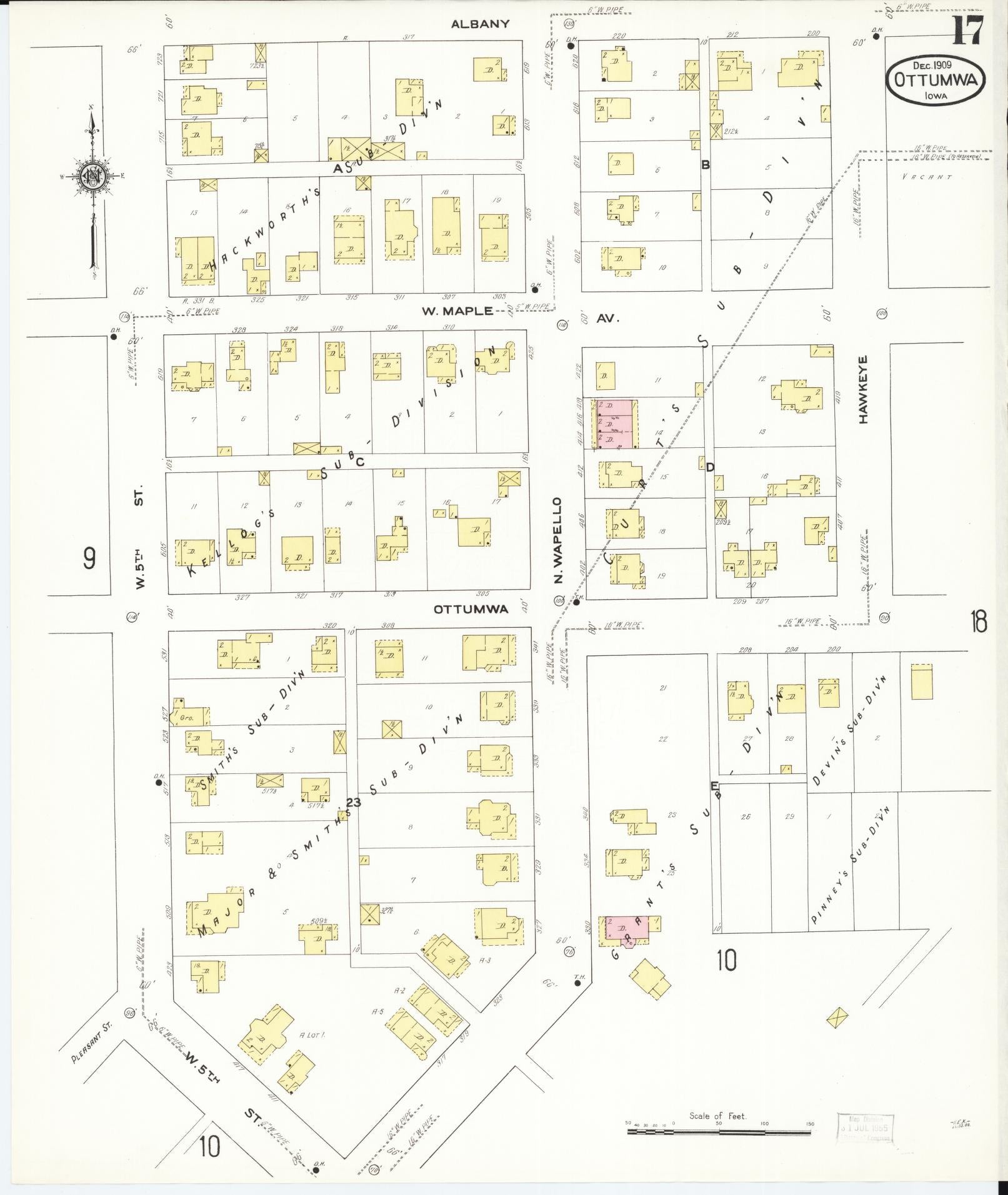 Sanborn Fire Insurance Map from Ottumwa, Wapello County, Iowa (1909), Sheet #0017 - Historic Sanborn Fire Insurance Map Print, vintage old map wall art