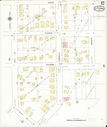 Sanborn Fire Insurance Map from Ottumwa, Wapello County, Iowa (1909), Sheet #0017 - Historic Sanborn Fire Insurance Map Print, vintage old map wall art