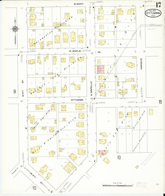 Sanborn Fire Insurance Map from Ottumwa, Wapello County, Iowa (1909), Sheet #0017 - Historic Sanborn Fire Insurance Map Print, vintage old map wall art