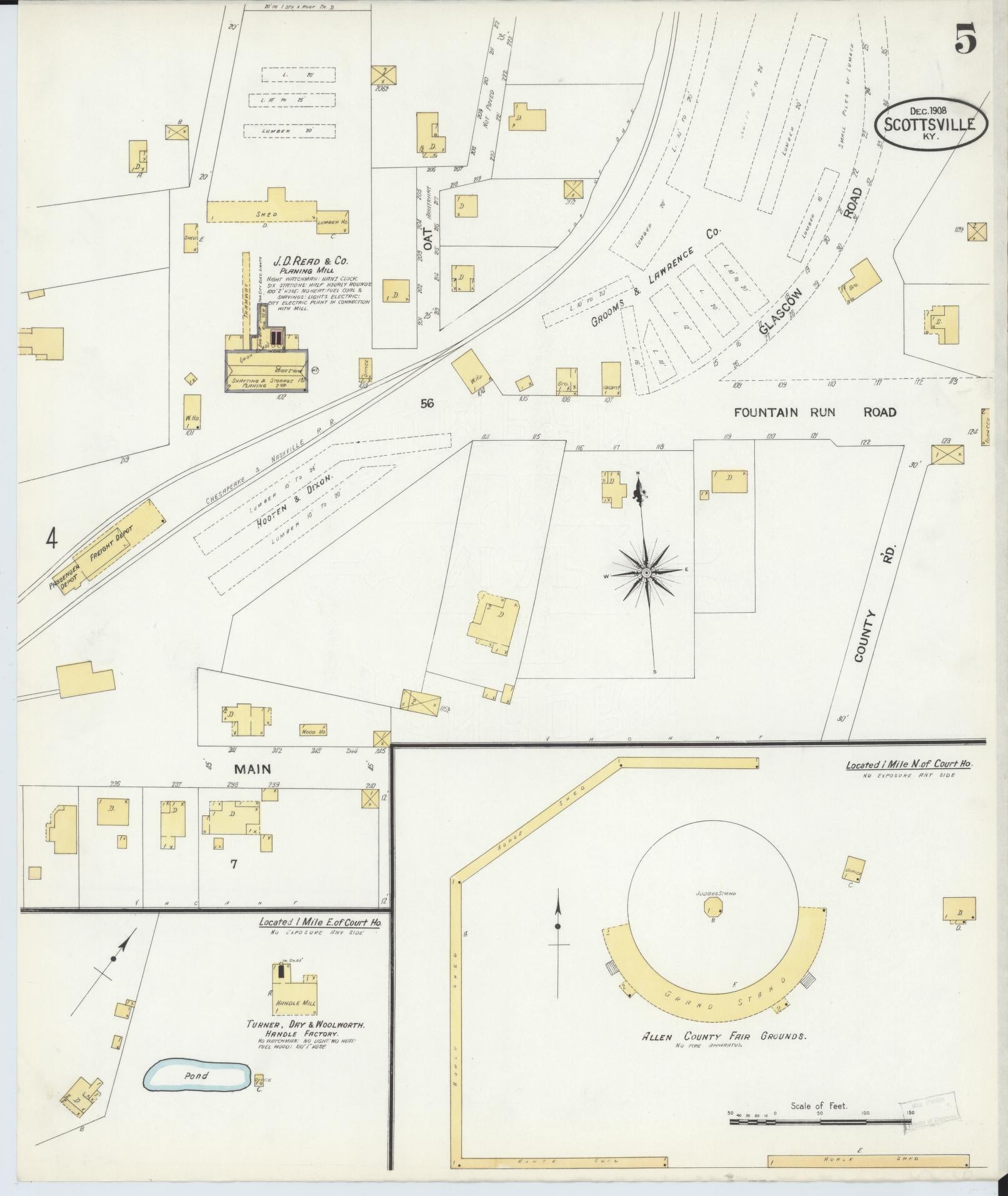 Sanborn Fire Insurance Map from Scottsville, Allen County, Kentucky (1908), Sheet #0005 - Complete Map Set gallery image, historic Sanborn map, vintage wall art, Kentucky Kentucky