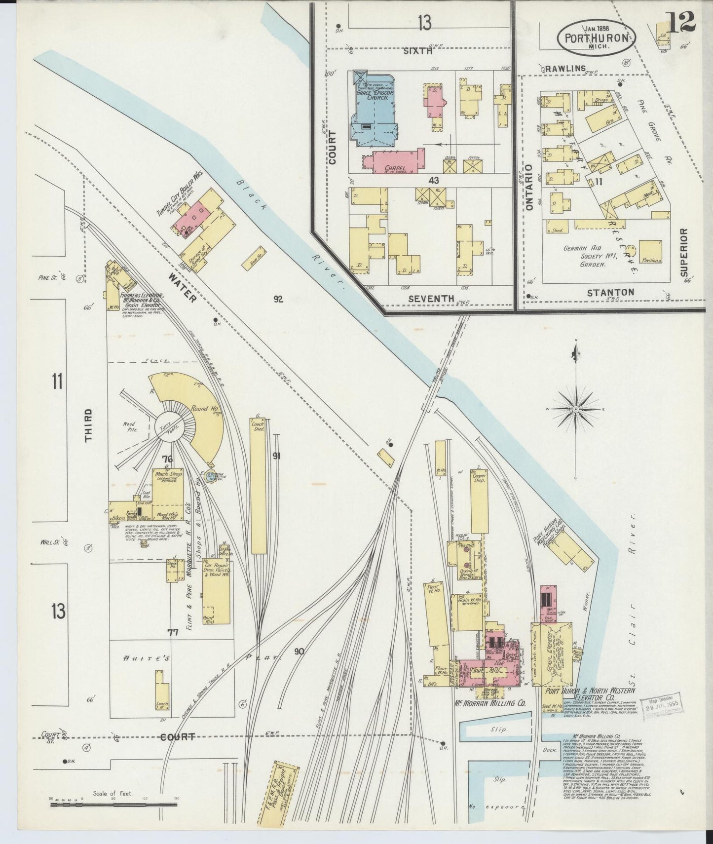 Sanborn Fire Insurance Map from Port Huron, Saint Clair County, Michigan (1898), Sheet #0012 - Complete Map Set gallery image, historic Sanborn map, vintage wall art, Michigan Michigan