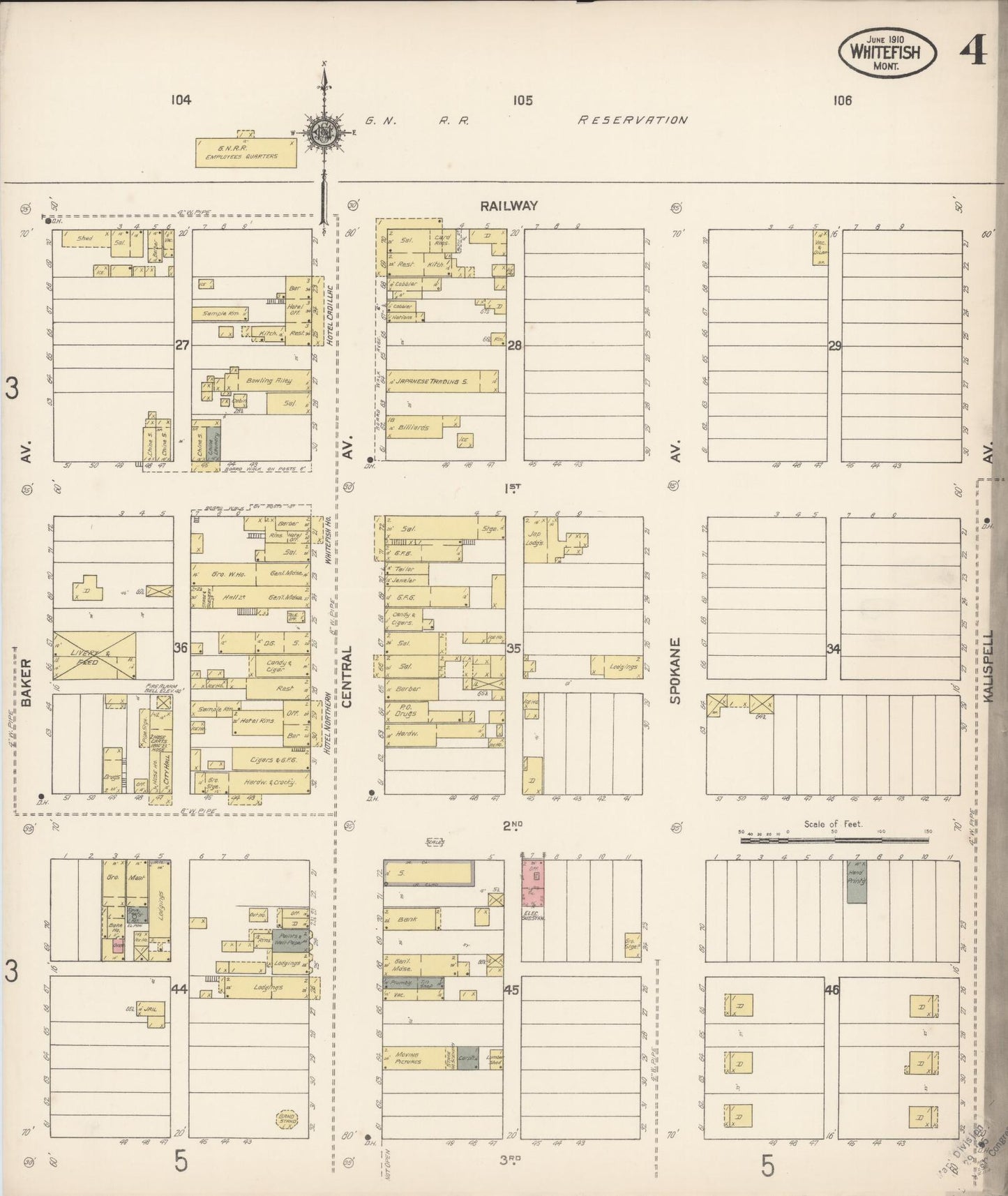 Sanborn Fire Insurance Map from Whitefish, Flathead County, Montana (1910), Sheet #0004 - Complete Map Set gallery image, historic Sanborn map, vintage wall art, Montana Montana
