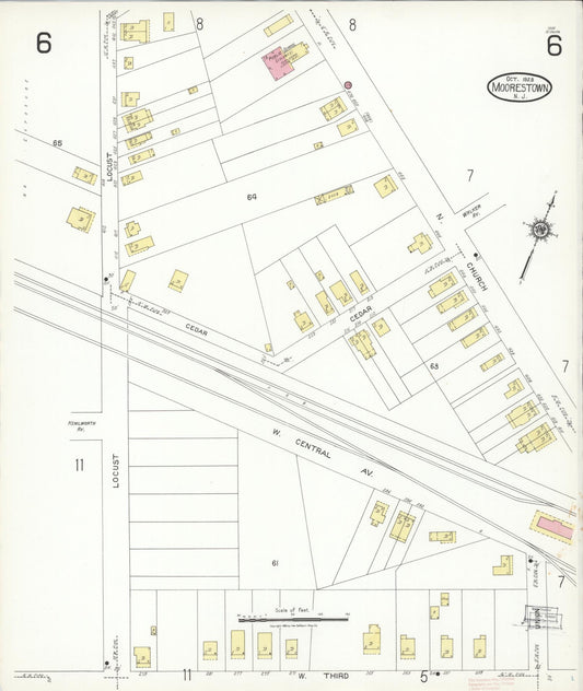 Sanborn Fire Insurance Map from Moorestown, Burlington County, New Jersey (1923), Sheet #0006 - Historic Sanborn Fire Insurance Map Print, vintage old map wall art, antique decor, genealogy gift, New Jersey New Jersey map