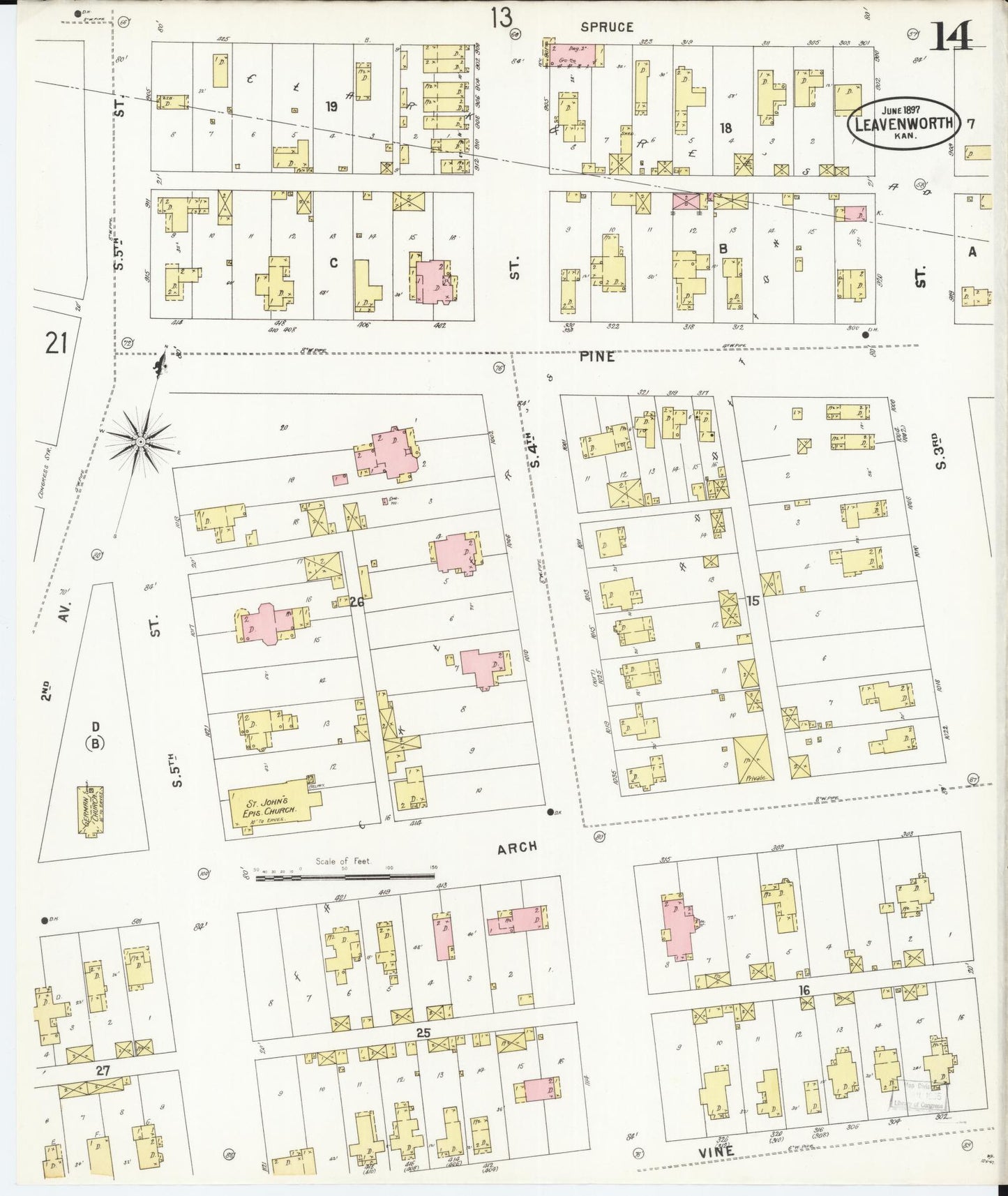 Sanborn Fire Insurance Map from Leavenworth, Leavenworth County, Kansas (1897), Sheet #0015 - Complete Map Set gallery image, historic Sanborn map, vintage wall art, Kansas Kansas