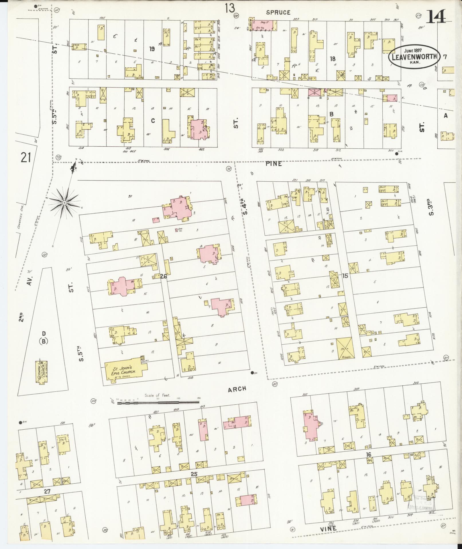 Sanborn Fire Insurance Map from Leavenworth, Leavenworth County, Kansas (1897), Sheet #0015 - Complete Map Set gallery image, historic Sanborn map, vintage wall art, Kansas Kansas