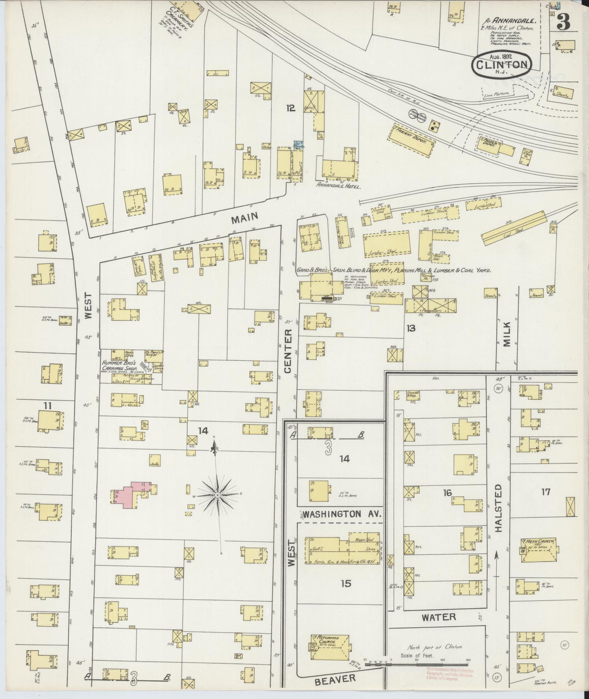 Sanborn Fire Insurance Map from Clinton, Hunterdon County, New Jersey (1892), Sheet #0003 - Complete Map Set gallery image, historic Sanborn map, vintage wall art, New Jersey New Jersey
