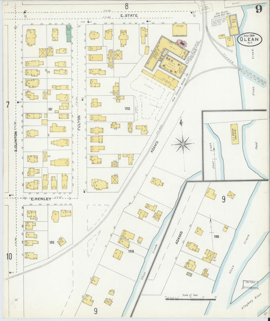 Sanborn Fire Insurance Map from Olean, Cattaraugus County, New York (1904), Sheet #0009 - Historic Sanborn Fire Insurance Map Print, vintage old map wall art, antique decor, genealogy gift, New York New York map