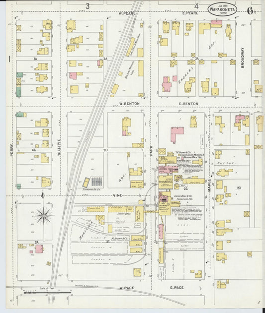 Sanborn Fire Insurance Map from Wapakoneta, Auglaize County, Ohio (1899), Sheet #0006 - Historic Sanborn Fire Insurance Map Print, vintage old map wall art, antique decor, genealogy gift, Ohio Ohio map