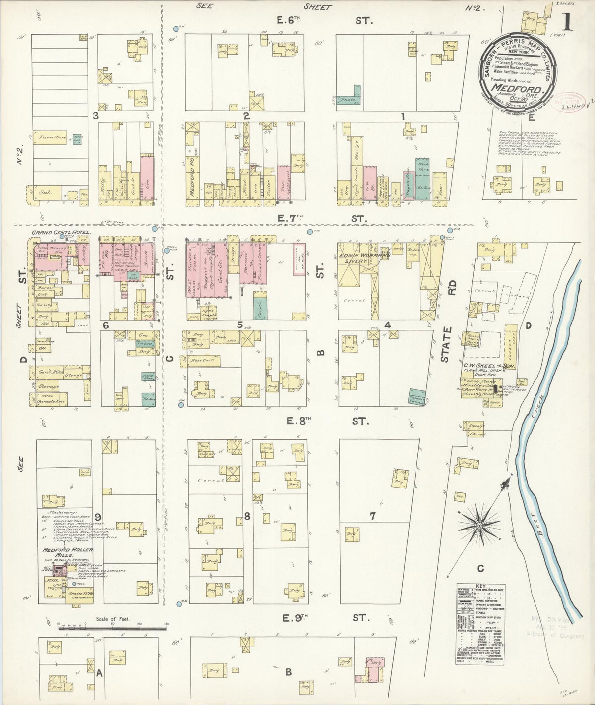 Sanborn Fire Insurance Map from Medford, Jackson County, Oregon (1890), Sheet #0001 - Historic Sanborn Fire Insurance Map Print, vintage old map wall art, antique decor, genealogy gift, Oregon Oregon map