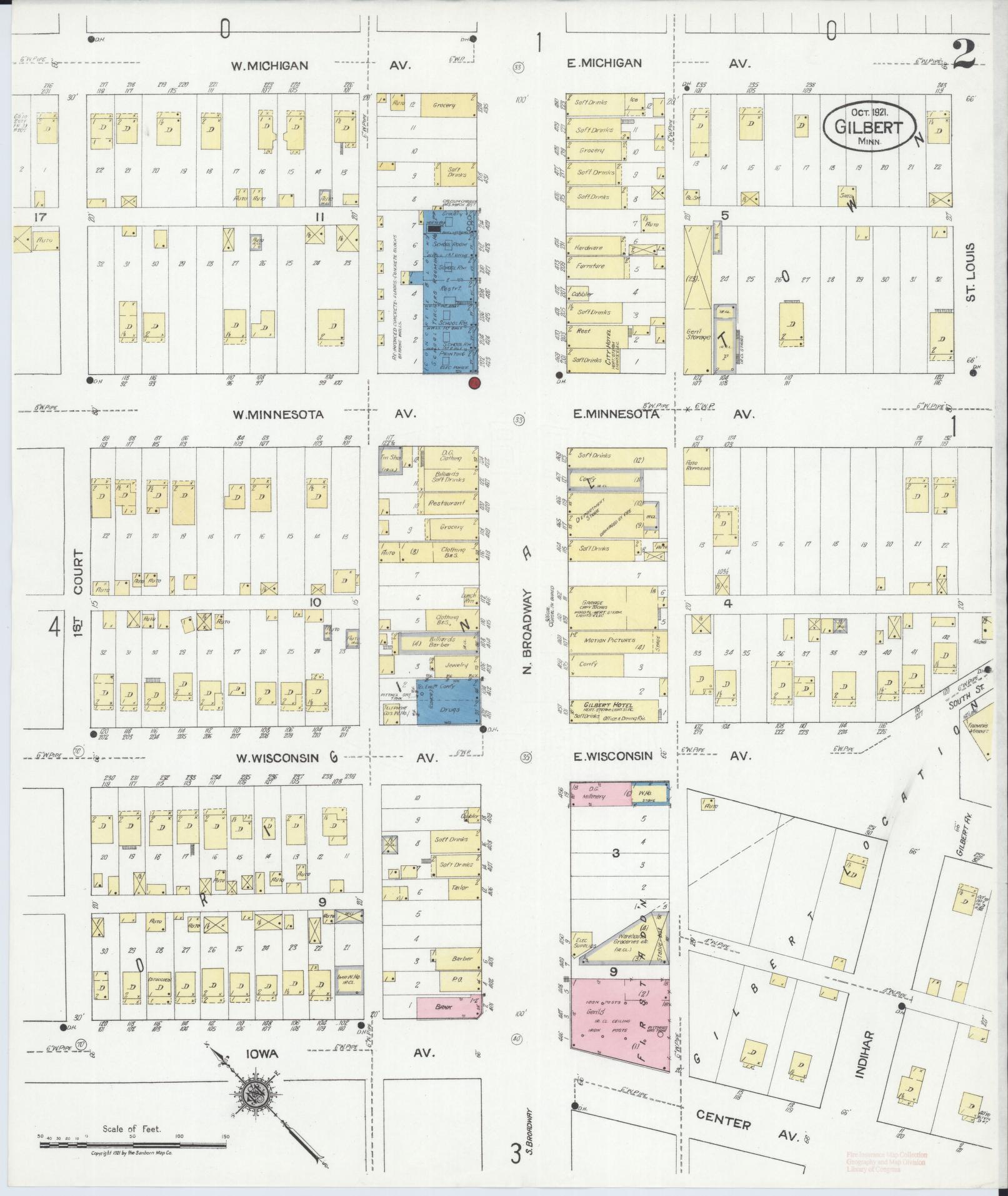 Sanborn Fire Insurance Map from Gilbert, Saint Louis County, Minnesota (1921), Sheet #0002 - Historic Sanborn Fire Insurance Map Print, vintage old map wall art, antique decor, genealogy gift, Minnesota Minnesota map