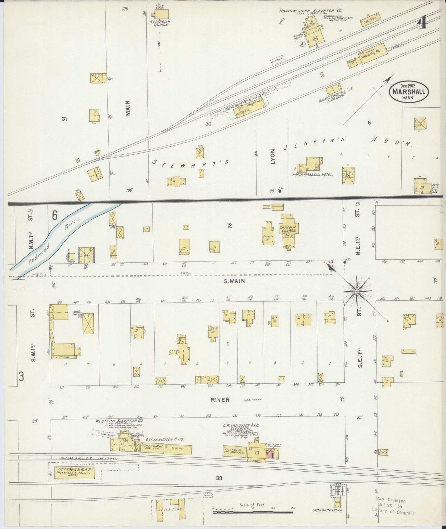 Sanborn Fire Insurance Map from Marshall, Lyon County, Minnesota (1902), Sheet #0004 - Historic Sanborn Fire Insurance Map Print, vintage old map wall art, antique decor, genealogy gift, Minnesota Minnesota map