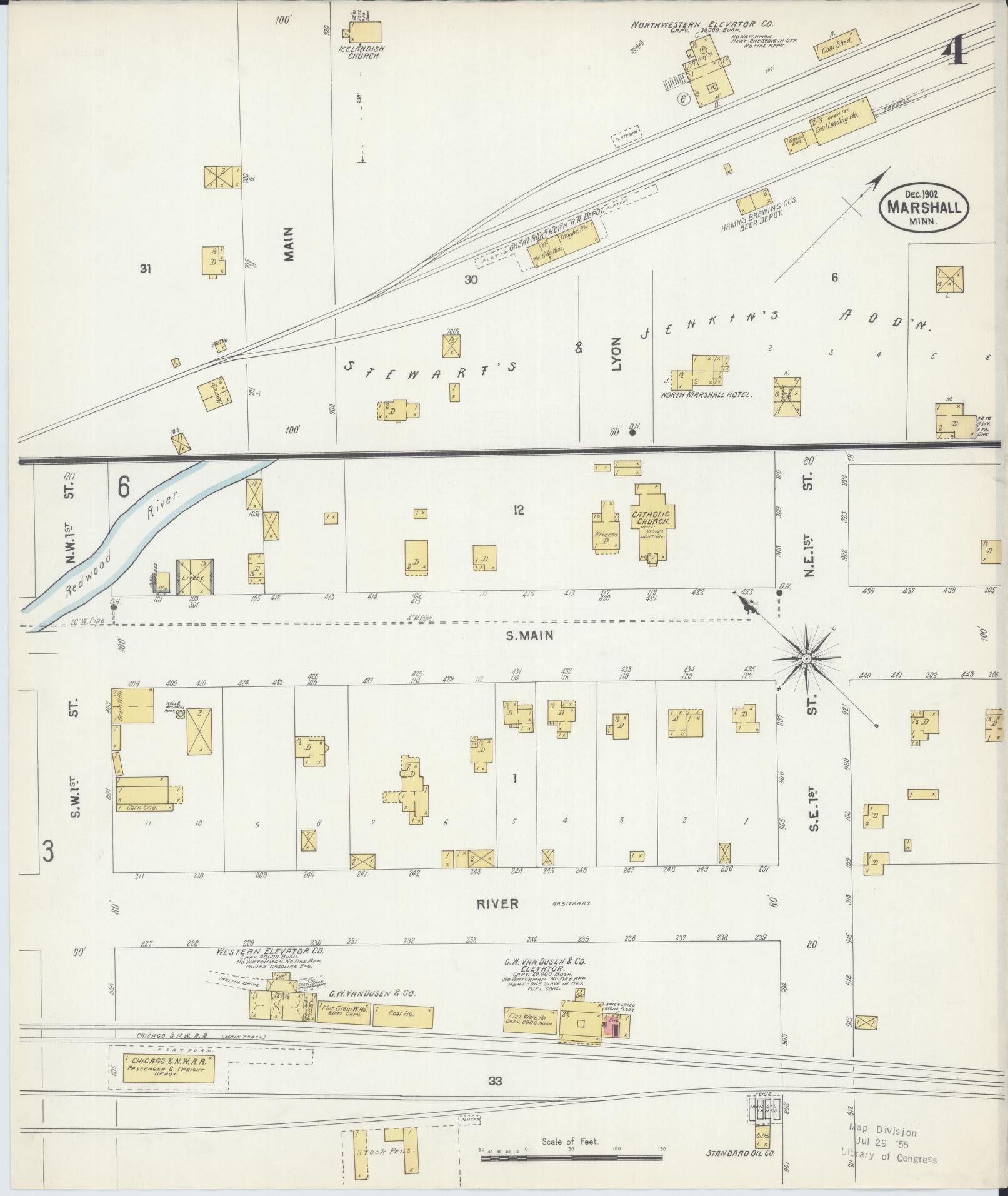Sanborn Fire Insurance Map from Marshall, Lyon County, Minnesota (1902), Sheet #0004 - Historic Sanborn Fire Insurance Map Print, vintage old map wall art, antique decor, genealogy gift, Minnesota Minnesota map