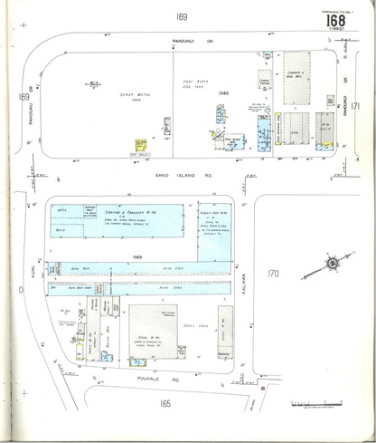Sanborn Fire Insurance Map from Honolulu, Oahu County, Hawaii (1955), Sheet #0168 - Historic Sanborn Fire Insurance Map Print, vintage old map wall art