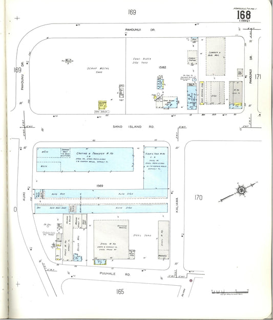 Sanborn Fire Insurance Map from Honolulu, Oahu County, Hawaii (1955), Sheet #0168 - Historic Sanborn Fire Insurance Map Print, vintage old map wall art