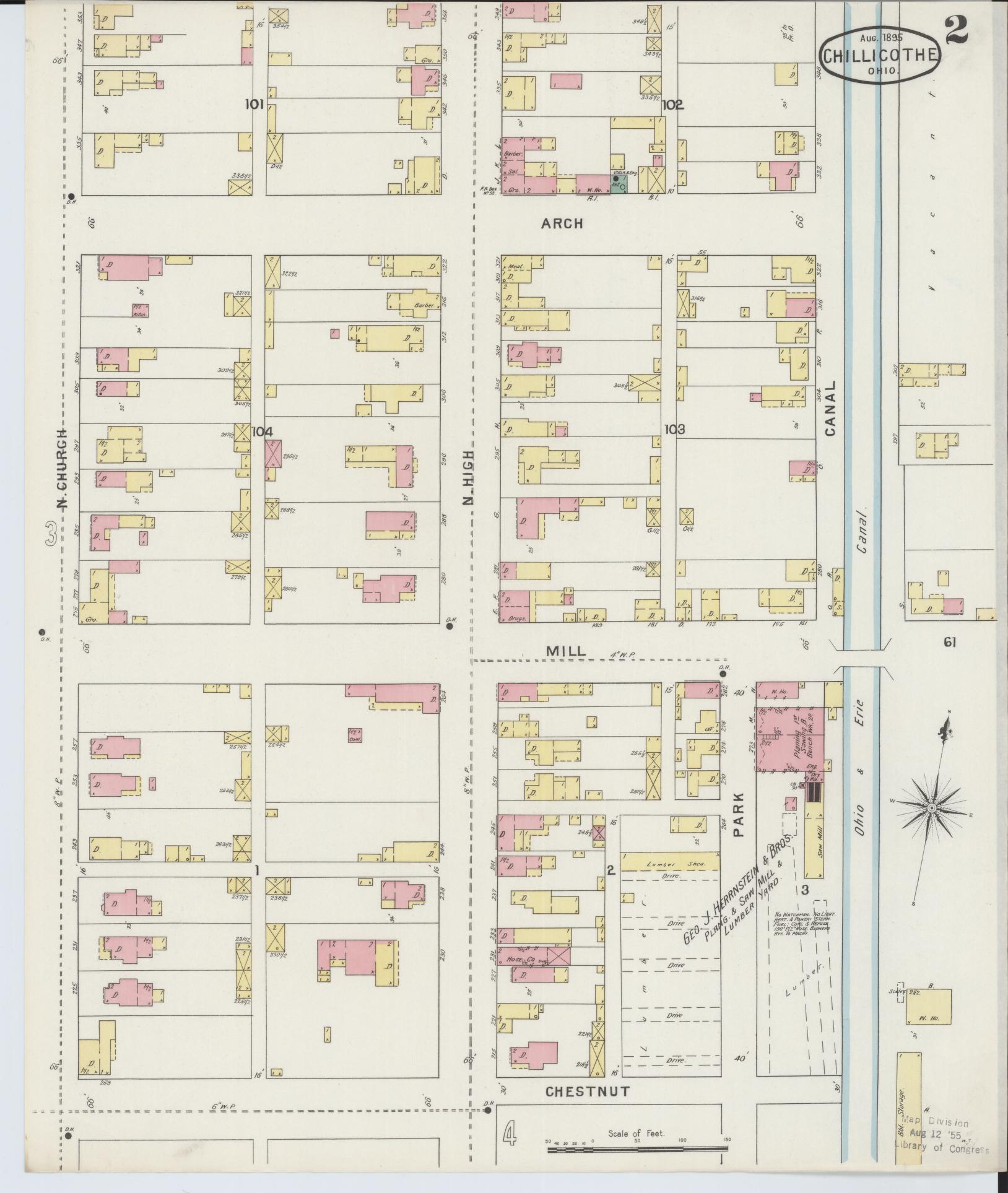 Sanborn Fire Insurance Map from Chillicothe, Ross County, Ohio (1895), Sheet #0002 - Complete Map Set gallery image, historic Sanborn map, vintage wall art, Ohio Ohio