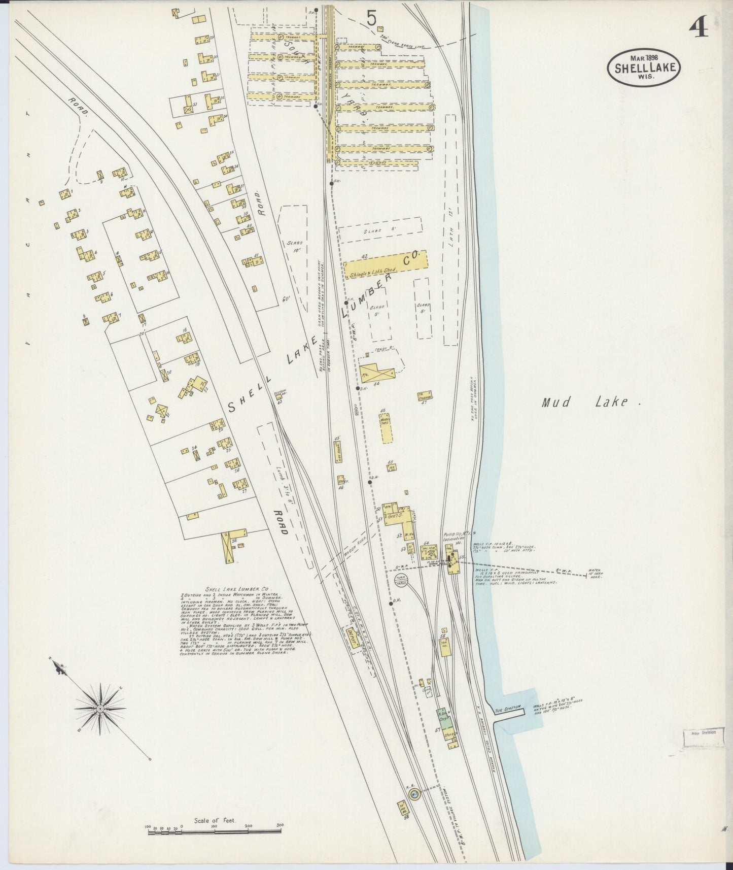 Sanborn Fire Insurance Map from Shell Lake, Washburn County, Wisconsin (1898), Sheet #0004 - Historic Sanborn Fire Insurance Map Print, vintage old map wall art, antique decor, genealogy gift, Wisconsin Wisconsin map