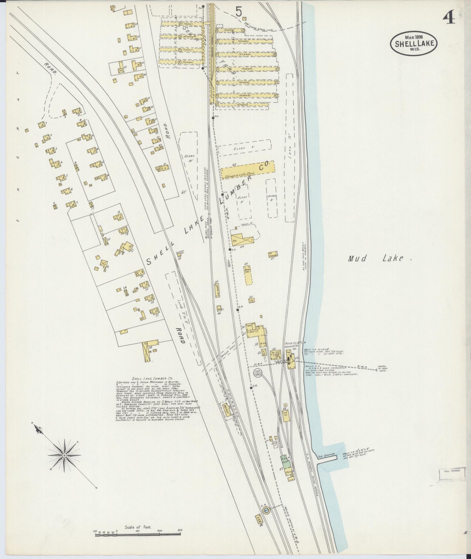 Sanborn Fire Insurance Map from Shell Lake, Washburn County, Wisconsin (1898), Sheet #0004 - Historic Sanborn Fire Insurance Map Print, vintage old map wall art, antique decor, genealogy gift, Wisconsin Wisconsin map