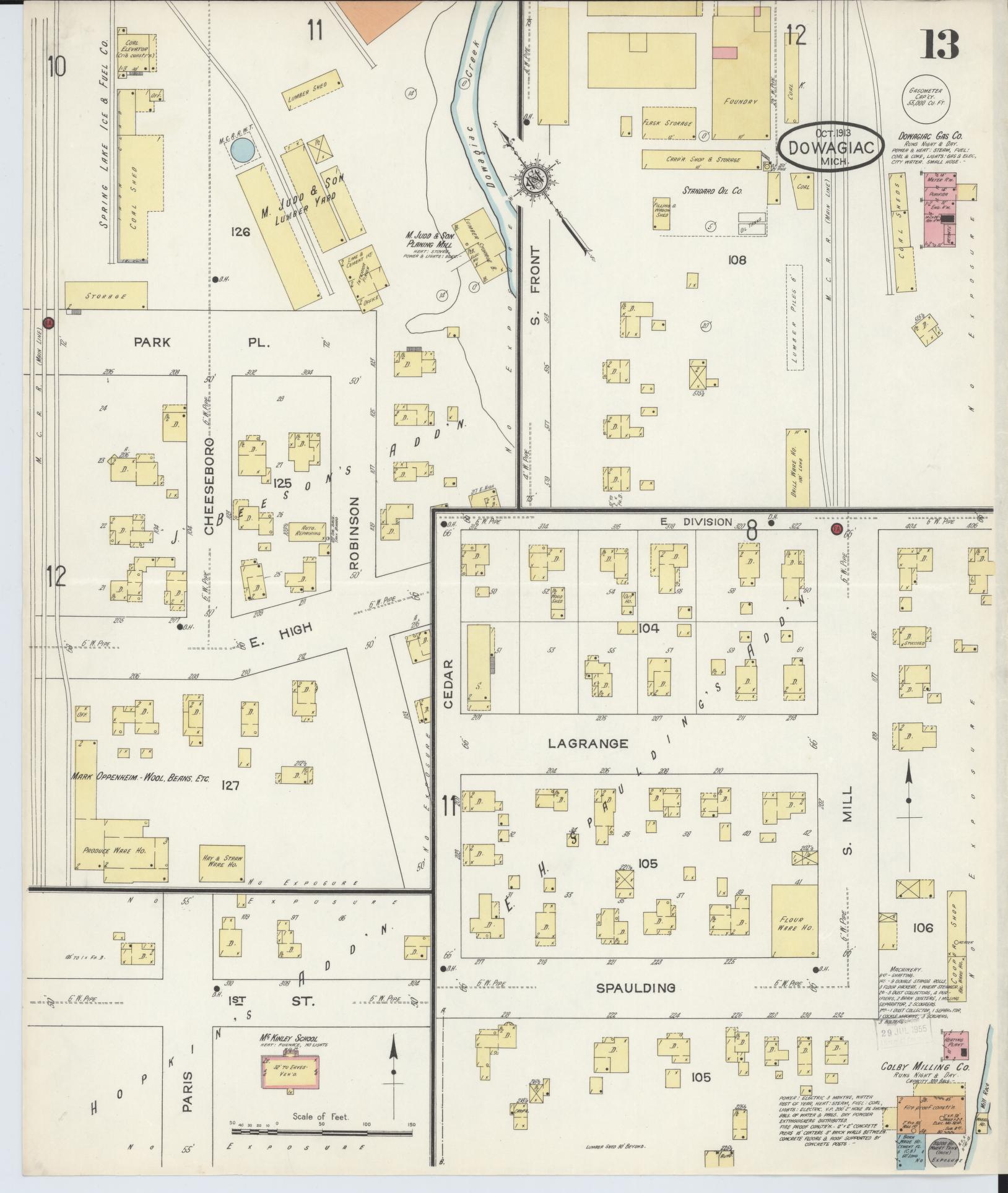 Sanborn Fire Insurance Map from Dowagiac, Cass County, Michigan (1913), Sheet #0013 - Historic Sanborn Fire Insurance Map Print, vintage old map wall art, antique decor, genealogy gift, Michigan Michigan map