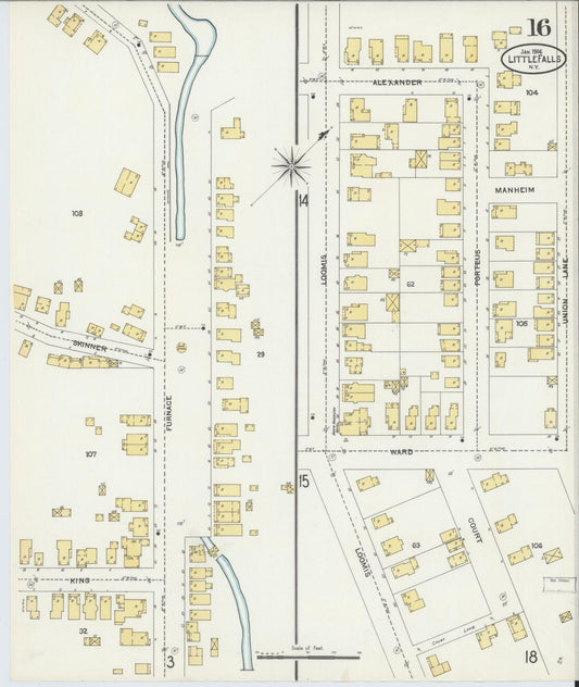 Sanborn Fire Insurance Map from Little Falls, Herkimer County, New York (1906), Sheet #0016 - Historic Sanborn Fire Insurance Map Print, vintage old map wall art, antique decor, genealogy gift, New York New York map