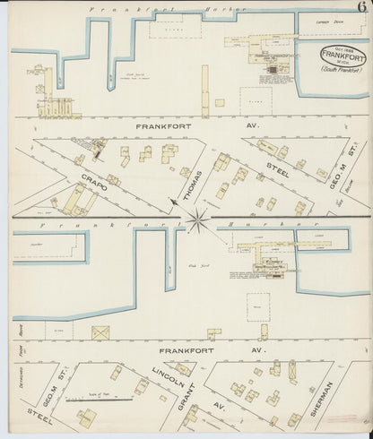 Sanborn Fire Insurance Map from Frankfort, Benzie County, Michigan (1885), Sheet #0006 - Historic Sanborn Fire Insurance Map Print, vintage old map wall art, antique decor, genealogy gift, Michigan Michigan map